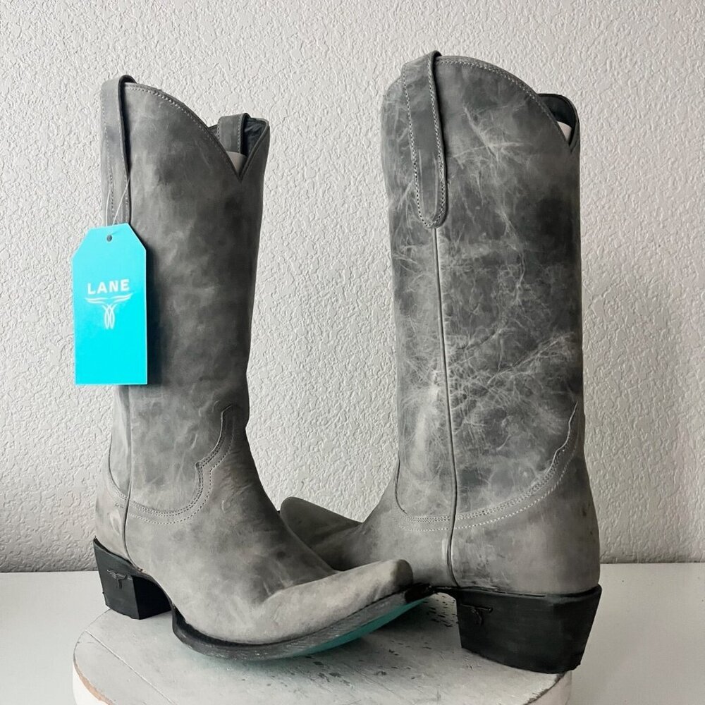 Lane EMMA JANE Gray Cowboy Boots Leather Western Tall Snip Toe Size 9.5
